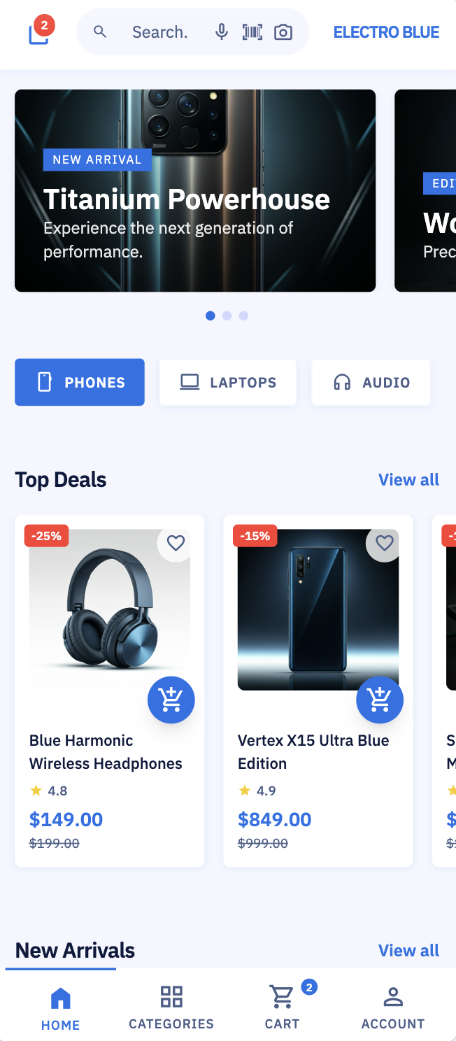 Electronics theme home screen