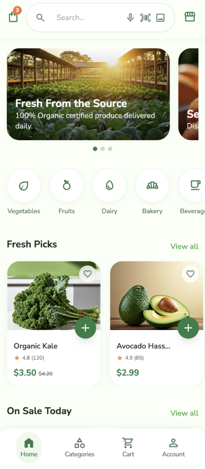 Grocery theme home screen