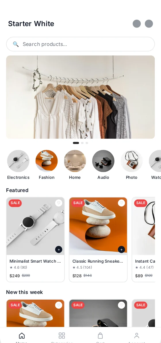 Mobile App Studio: native shopping app home screen