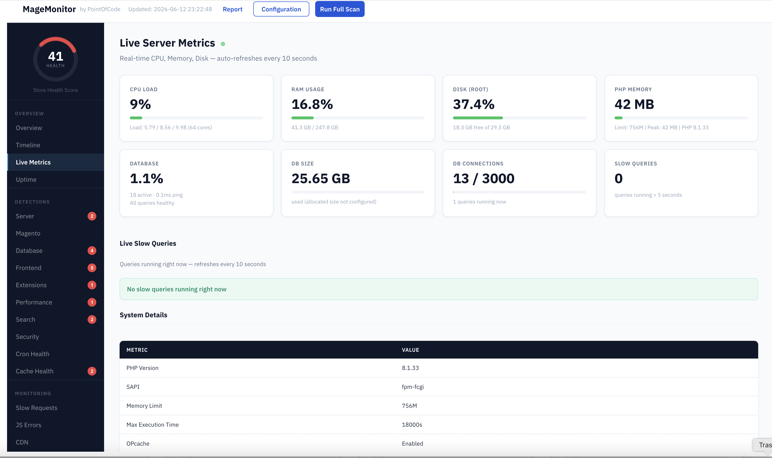 MageMonitor Live Metrics