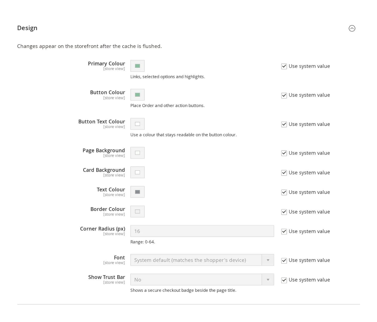 One Page Checkout design settings
