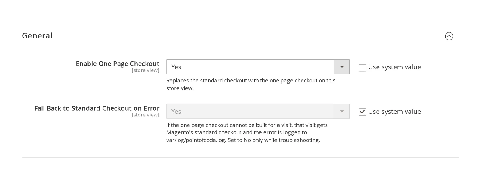 One Page Checkout general settings with fallback